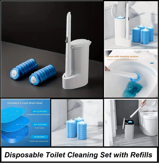 Disposable Toilet Brush Bathroom Bowl Cleaning Set Tool Replacement Heads Refill
