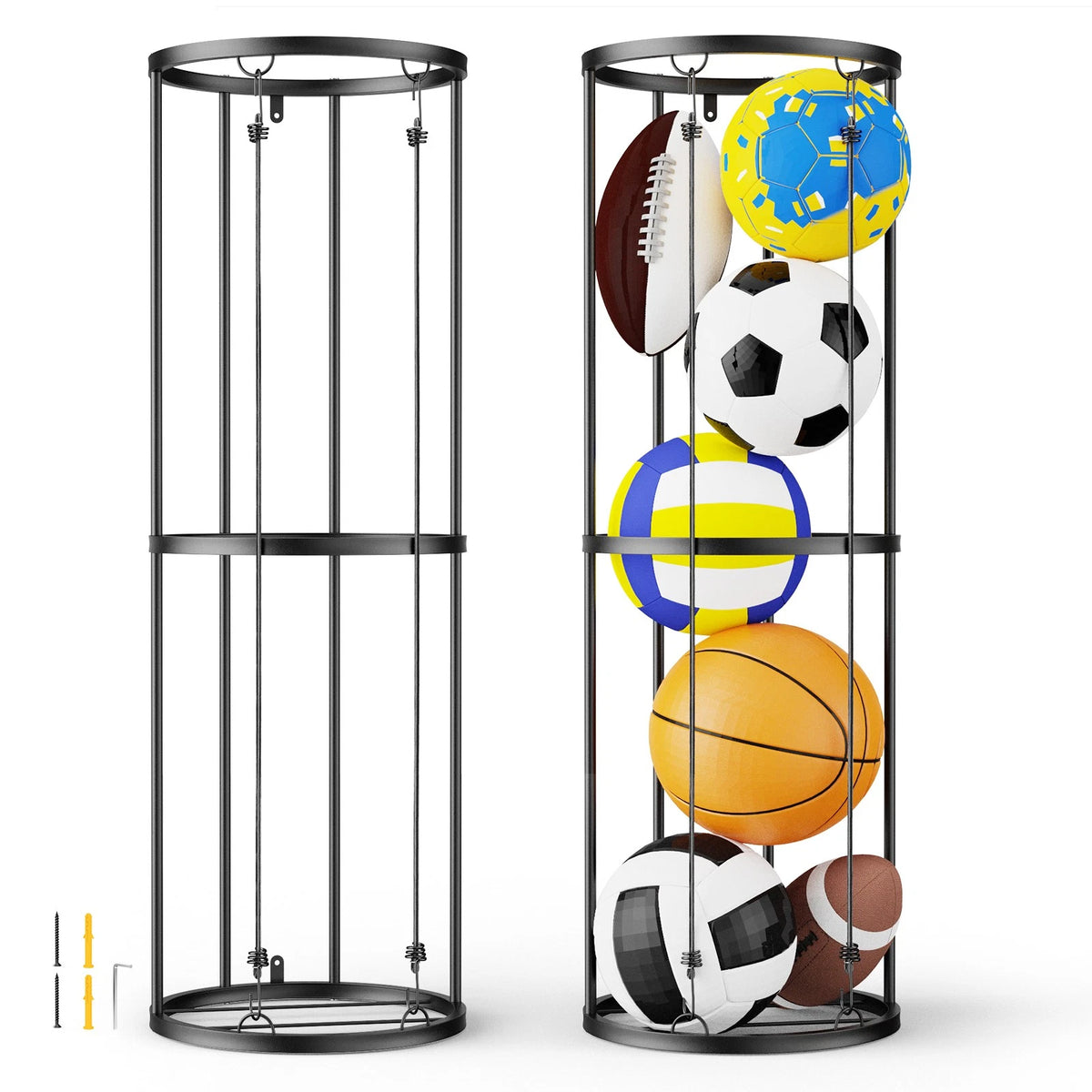 Garage Ball Storage Rack Sports Organizer Gym Holds 7 Balls with Elastic Cords