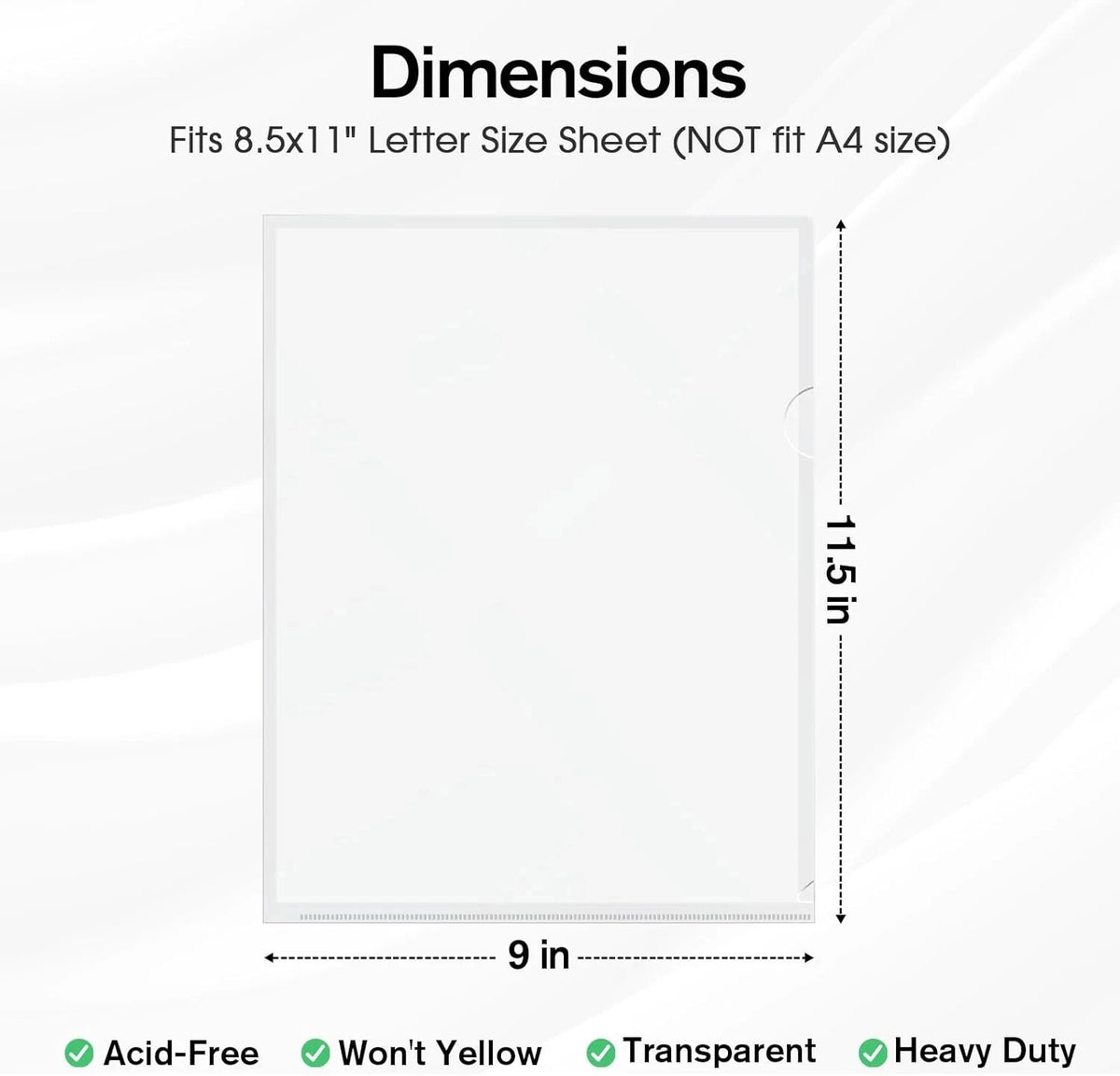 Clear File Folder Organizer L-Shaped Pocket Envelope Design Reusable