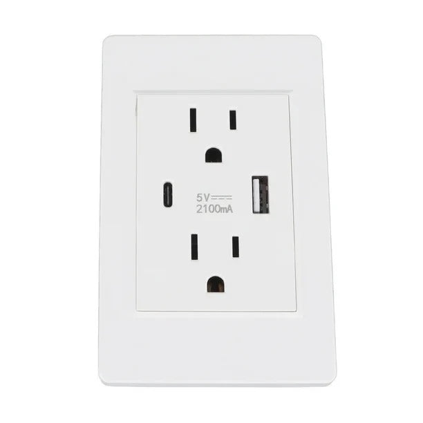 Dual Wall Outlet with USB Ports Charger AC Power Receptacle Plate Panel 15A 120V
