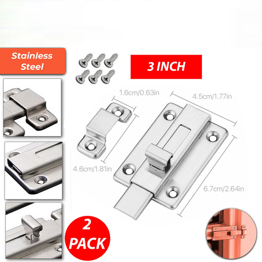 2Pcs Stainless Steel Latch Sliding Silver Doors Lock Keyless Door Bolt For Doors