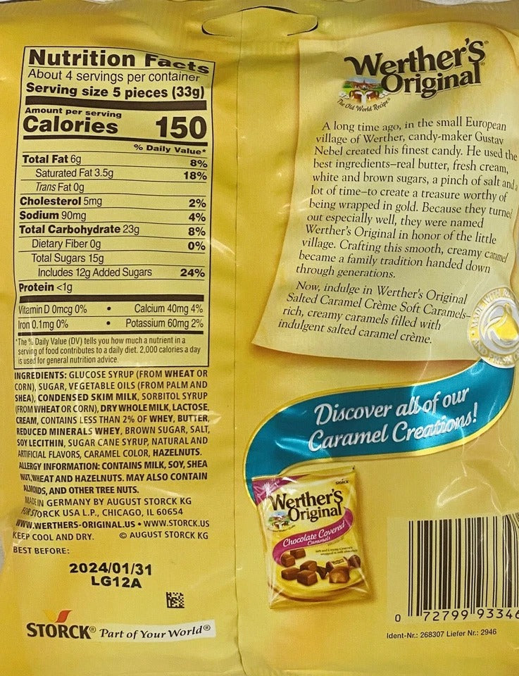Werther’s Original Salted Caramel Creme Soft Caramels Candy 4.51 oz - 1 Bag