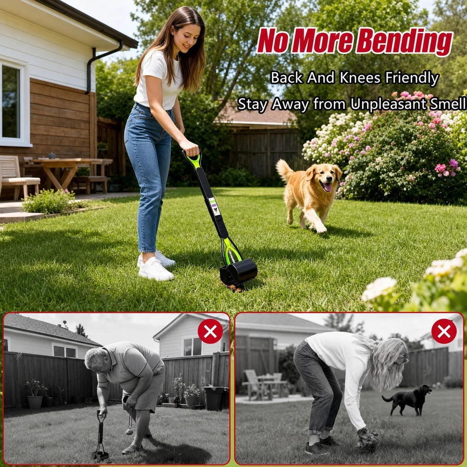 Large Dog Pooper Scooper For Yard 32" Long Handle No Bending Green Waste Picker