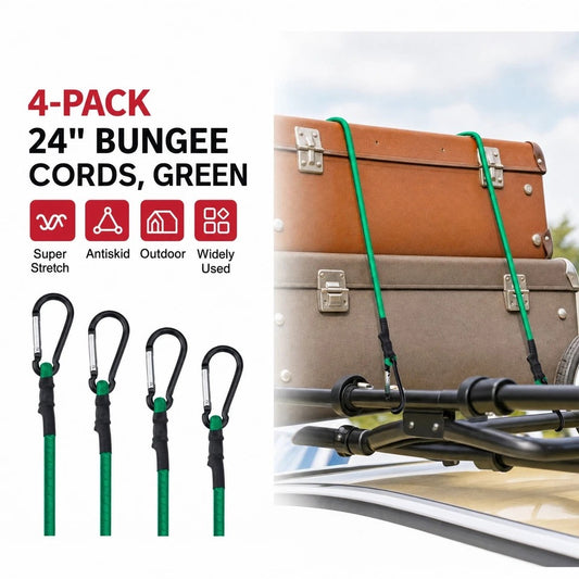 24 Inch Bungee Cords With Hooks 4 Pack Superior Rubber Heavy Duty Green Elastic