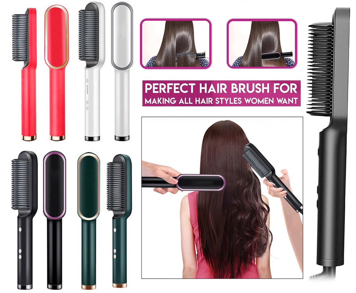 Hair Straightener Brush Straightening Curler Hot Comb Electric Adjustable Heat
