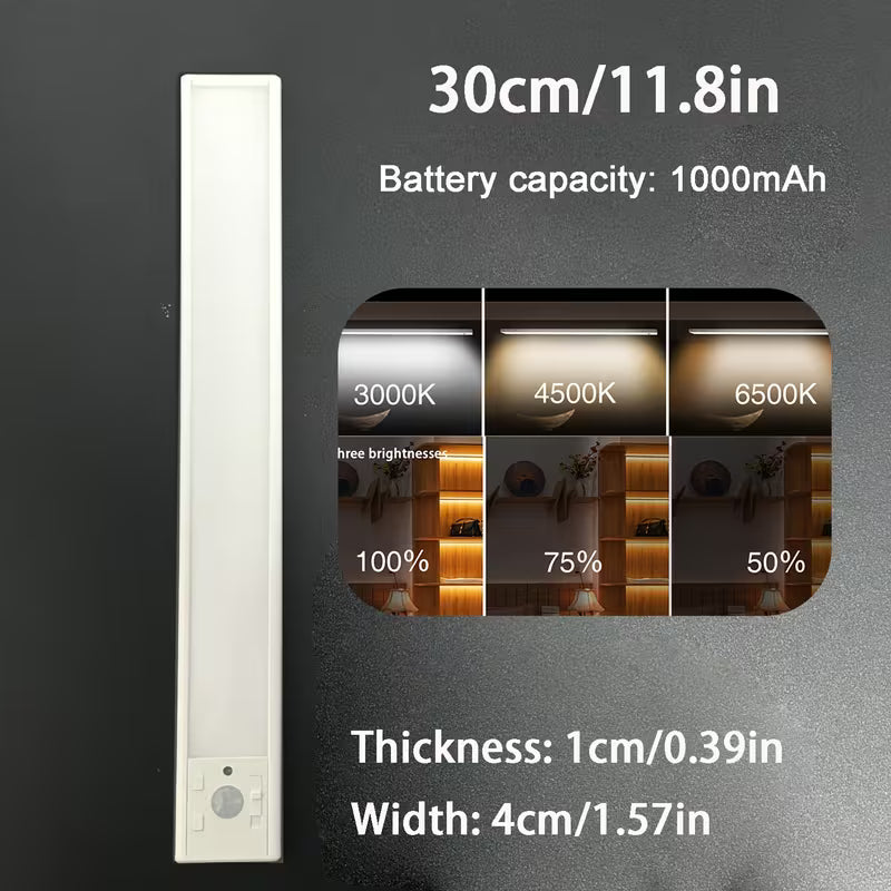 LED Motion Sensor Cabinet Light – Rechargeable Dimmable 3-Color Under Cabinet Light