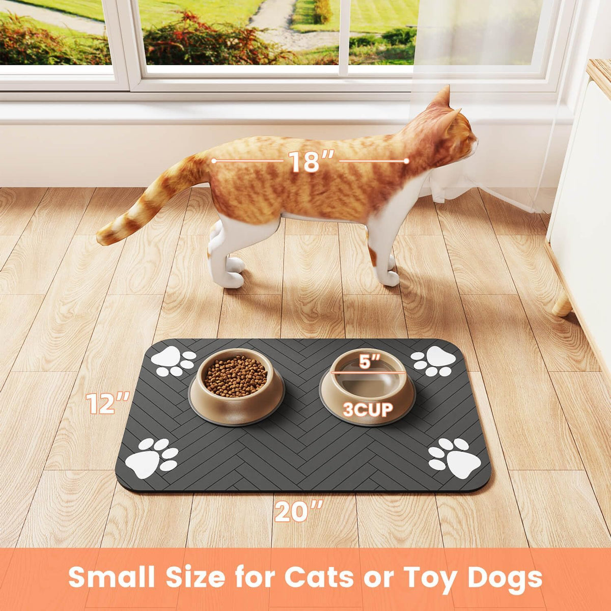 Pet Feeding Mat-Absorbent Pet Placemat for Food and Water Bowl, with Waterproof Rubber Backing, Quick Dry Water Dispenser Mat for Dog &Cat (20"x12", Striped Dark Gray)