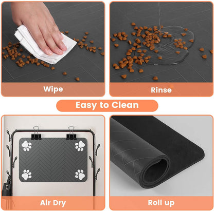 Pet Feeding Mat-Absorbent Pet Placemat for Food and Water Bowl, with Waterproof Rubber Backing, Quick Dry Water Dispenser Mat for Dog &Cat (20"x12", Striped Dark Gray)