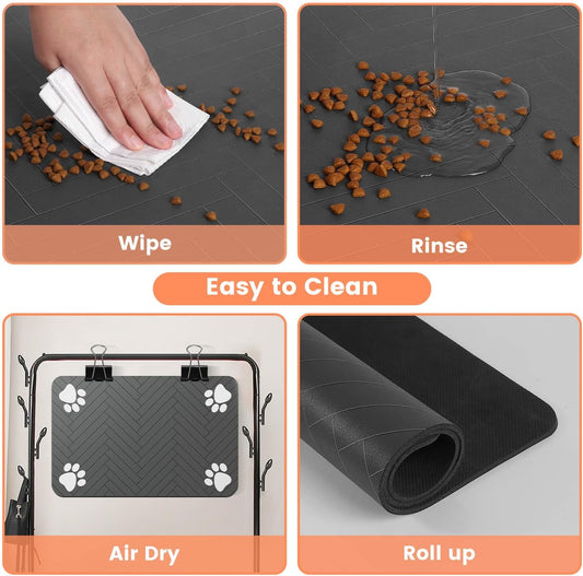 Pet Feeding Mat-Absorbent Pet Placemat for Food and Water Bowl, with Waterproof Rubber Backing, Quick Dry Water Dispenser Mat for Dog &Cat (20"x12", Striped Dark Gray)
