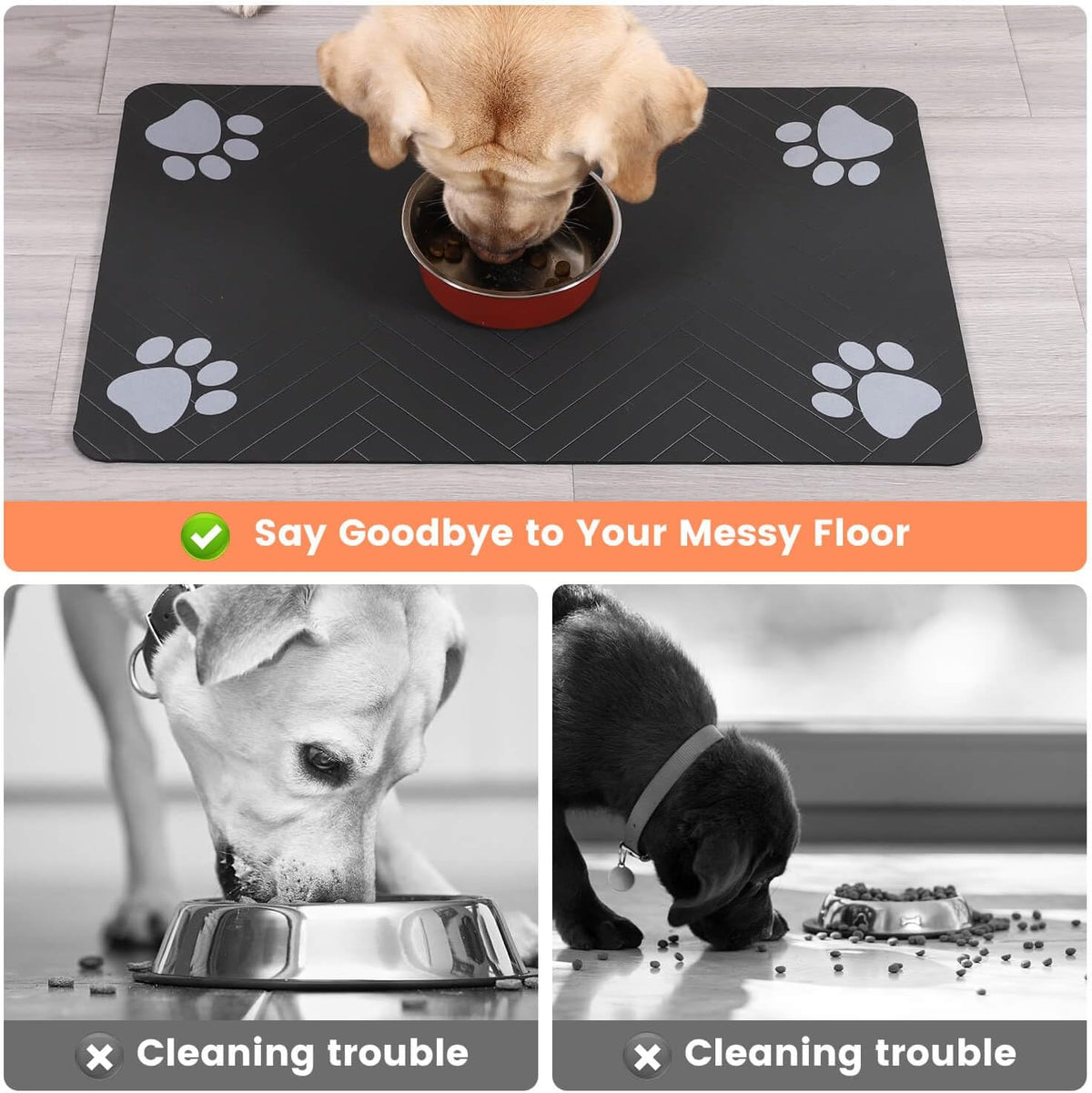 Pet Feeding Mat-Absorbent Pet Placemat for Food and Water Bowl, with Waterproof Rubber Backing, Quick Dry Water Dispenser Mat for Dog &Cat (20"x12", Striped Dark Gray)