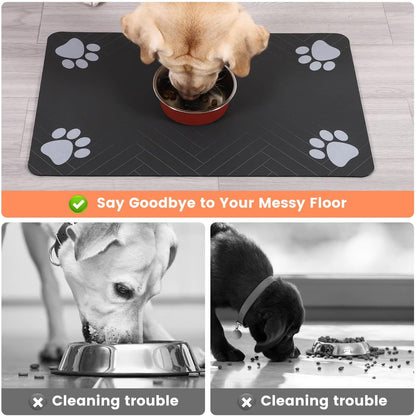 Pet Feeding Mat-Absorbent Pet Placemat for Food and Water Bowl, with Waterproof Rubber Backing, Quick Dry Water Dispenser Mat for Dog &Cat (20"x12", Striped Dark Gray)