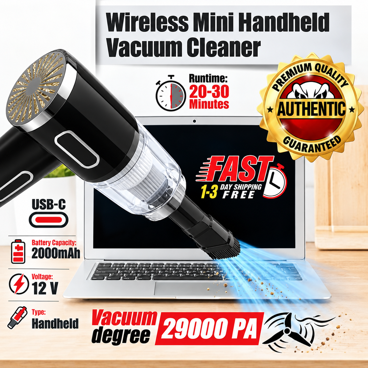 120W Cordless Mini Vacuum Cleaner – Portable Car & Home