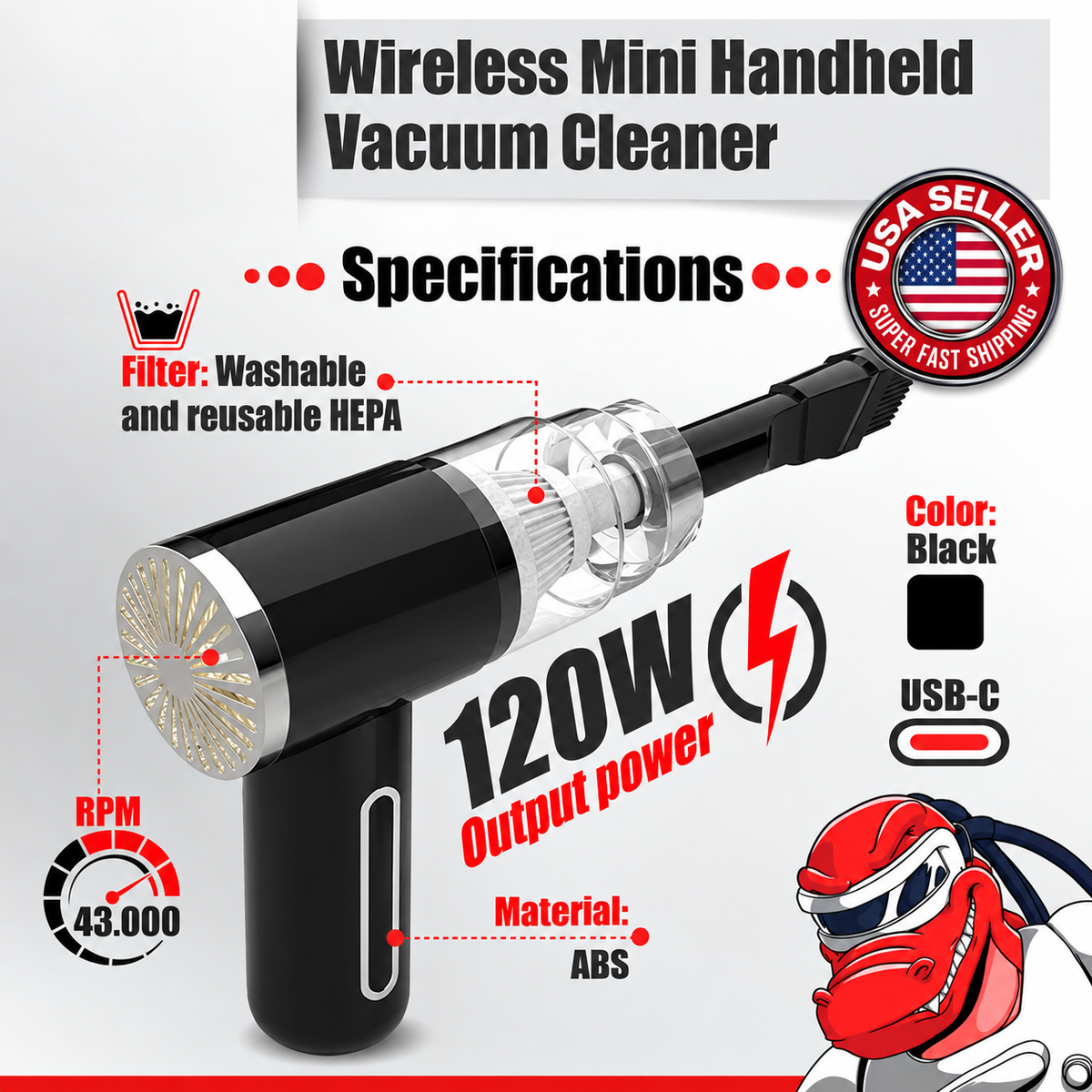 120W Cordless Mini Vacuum Cleaner – Portable Car & Home