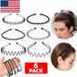 6Pcs Metal Hair Headband Wave Style Hoop Band Comb Sports Hairband Men Women
