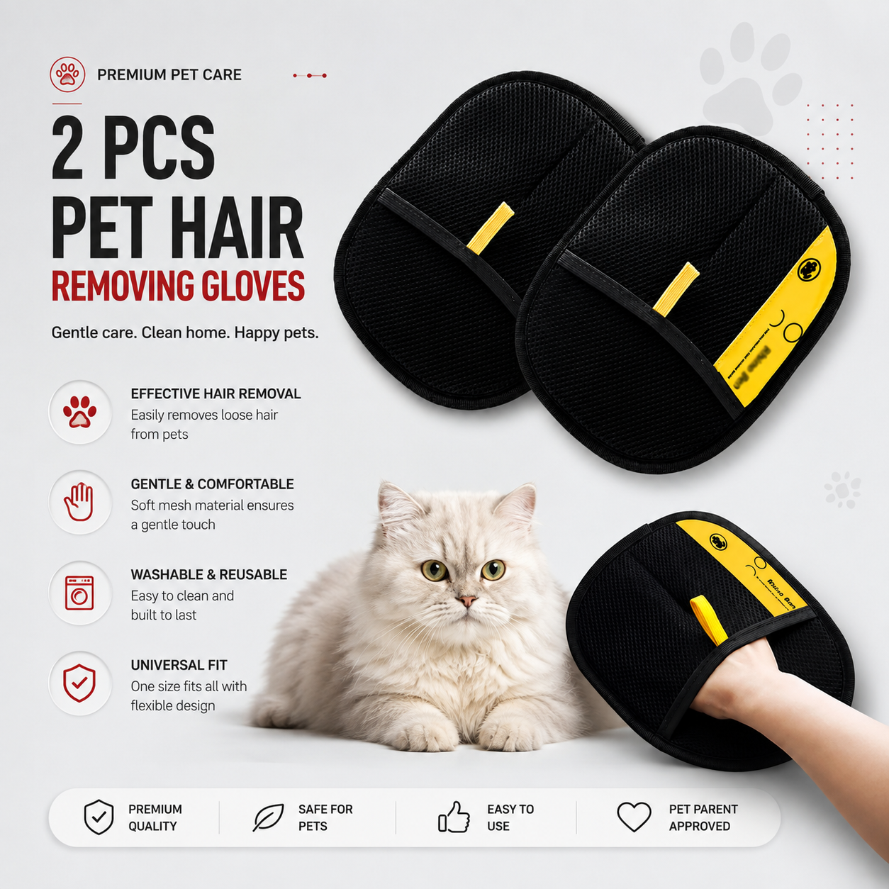 2-Pack Pet Hair Removing Gloves