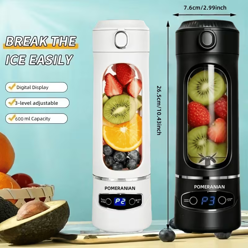 Portable USB Rechargeable Blender – 12-Blade Personal Smoothie Maker, 20.29 oz Travel Juicer Cup