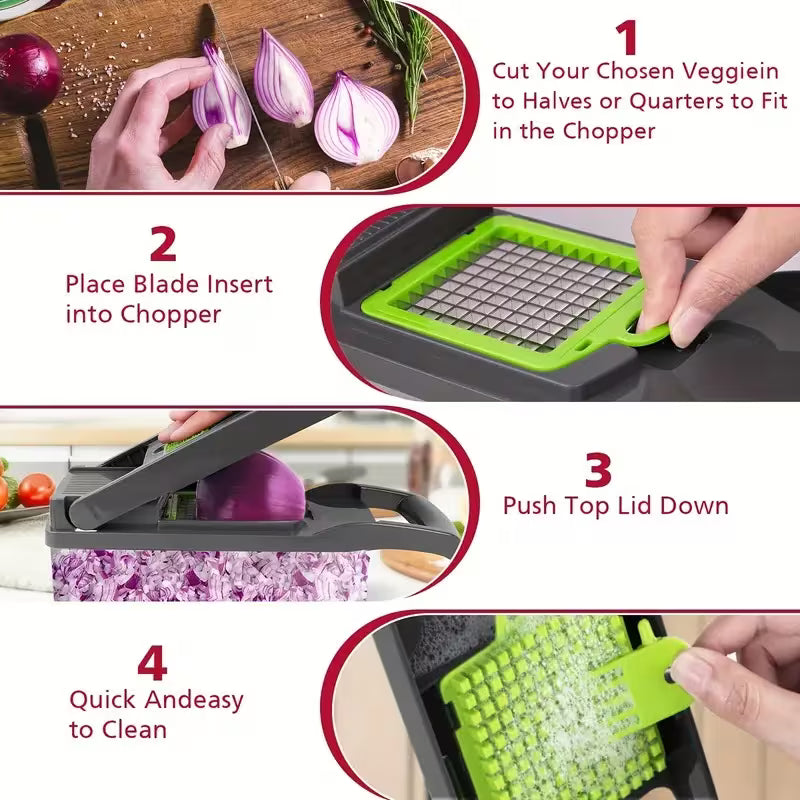 16-in-1 Vegetable Chopper & Slicer with 8 Blades