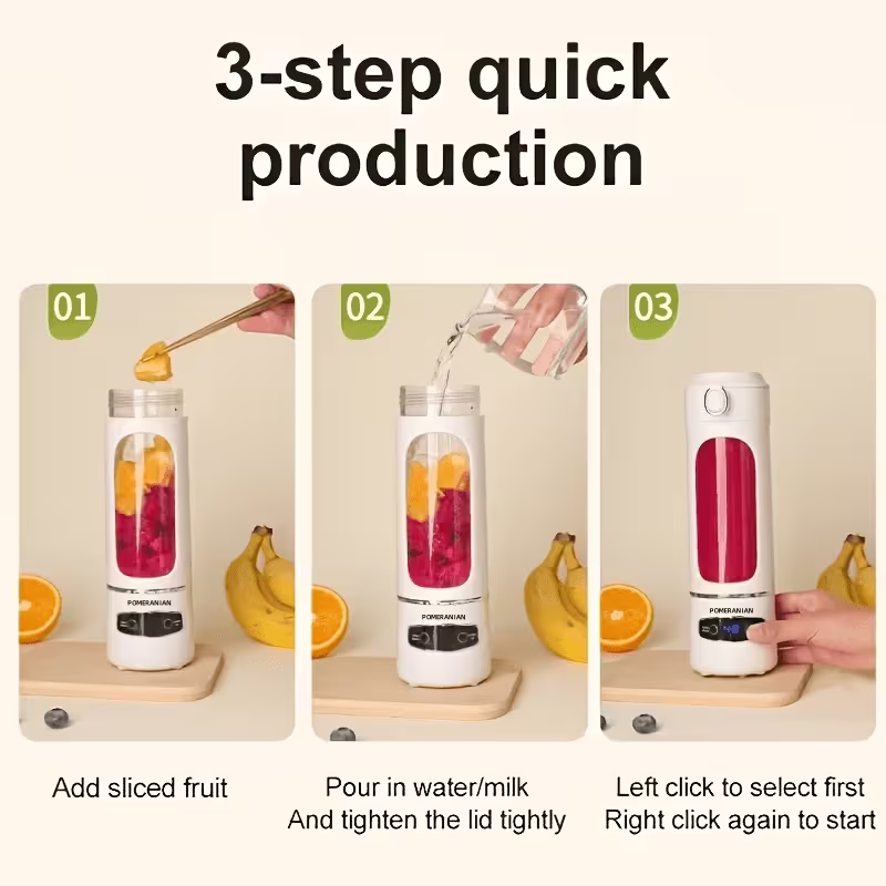 Portable USB Rechargeable Blender – 12-Blade Personal Smoothie Maker, 20.29 oz Travel Juicer Cup