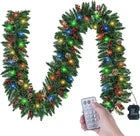 10FT Lighted Christmas Garland Pine Garland Decor with 50LED Lights Remote Timer