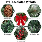 24" Prelit Christmas Wreath with LED Warm White Lights For Front Door Decoration
