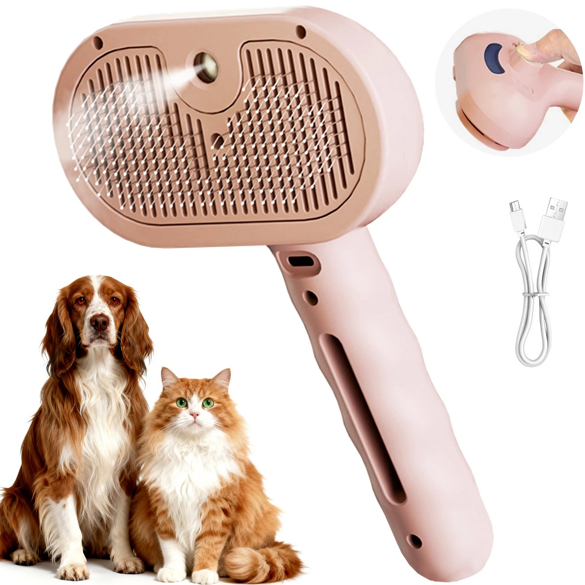 Pet Steam Brush for Dog & Cat - 3-in-1 Steam Grooming Brush for Shedding & Hair