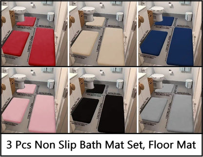 3 PC Bathroom Non-Slip Bath Mat Set Floor Mat Bedroom Carpet Laundry Room Mat