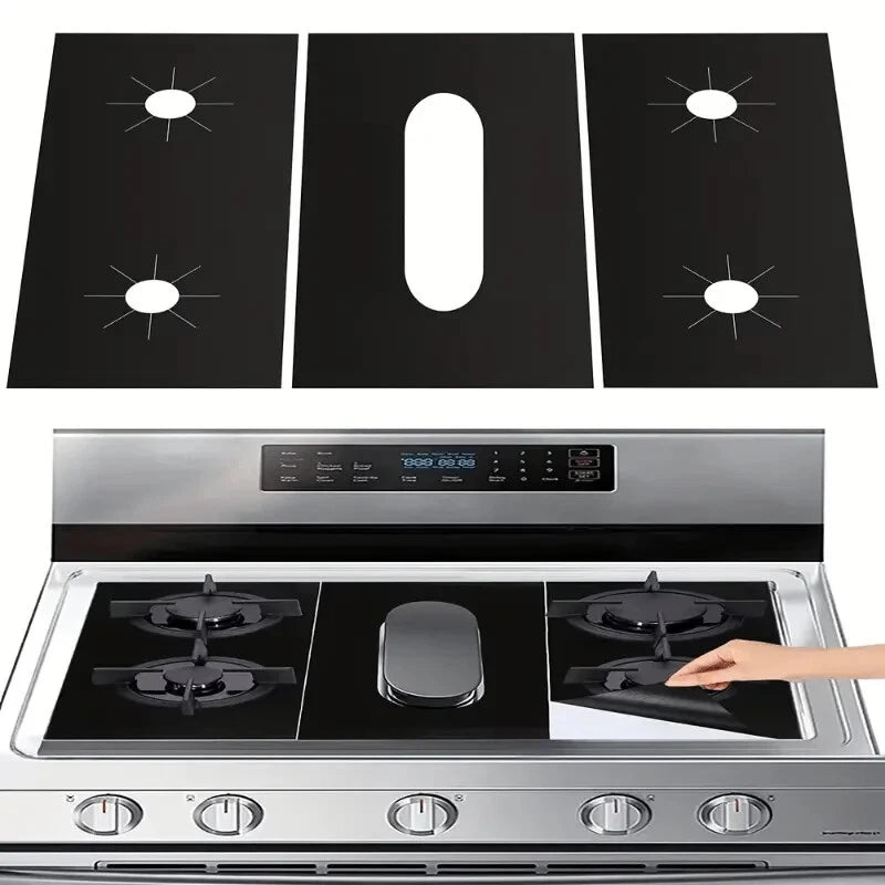 3 Pc Gas Stove Range Top Burner Cover Protector Liner Reusable Kitchen Non Stick