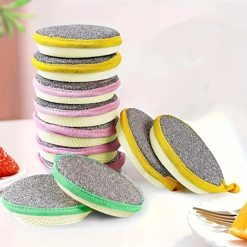 20 PCS Double Sided Dishwash Round Sponge with Scouring Pad Assorted Color Home
