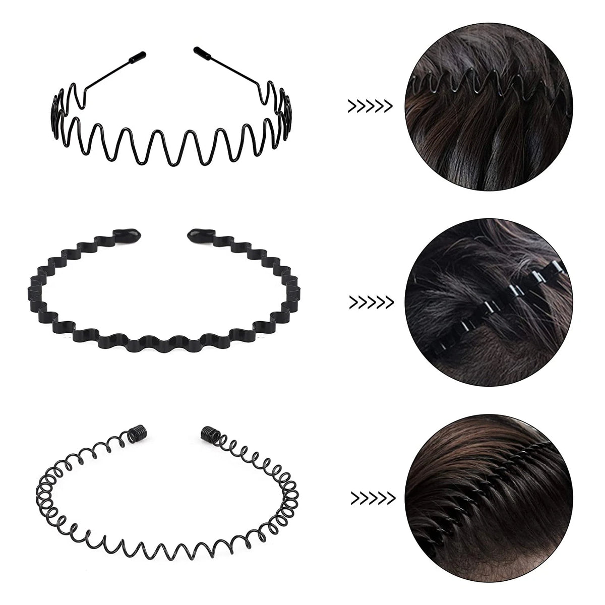 6Pcs Metal Hair Headband Wave Style Hoop Band Comb Sports Hairband Men Women