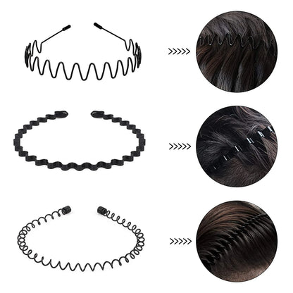 6Pcs Metal Hair Headband Wave Style Hoop Band Comb Sports Hairband Men Women