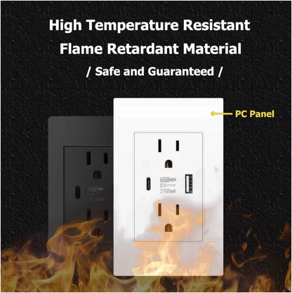 Dual Wall Outlet with USB Ports Charger AC Power Receptacle Plate Panel 15A 120V