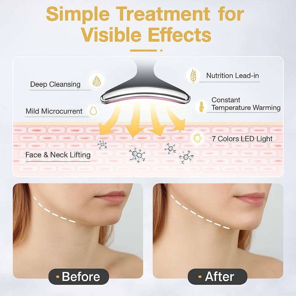 Neck Face Lifting Massager Skin Tighten Device LED Anti Wrinkle Double Chin