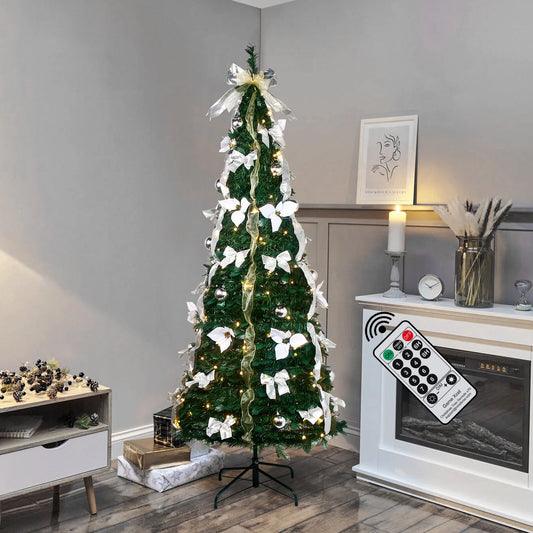 6.5 Ft Pre-lit Pull Up Christmas Tree with Remote & LED Lights For Party Decor