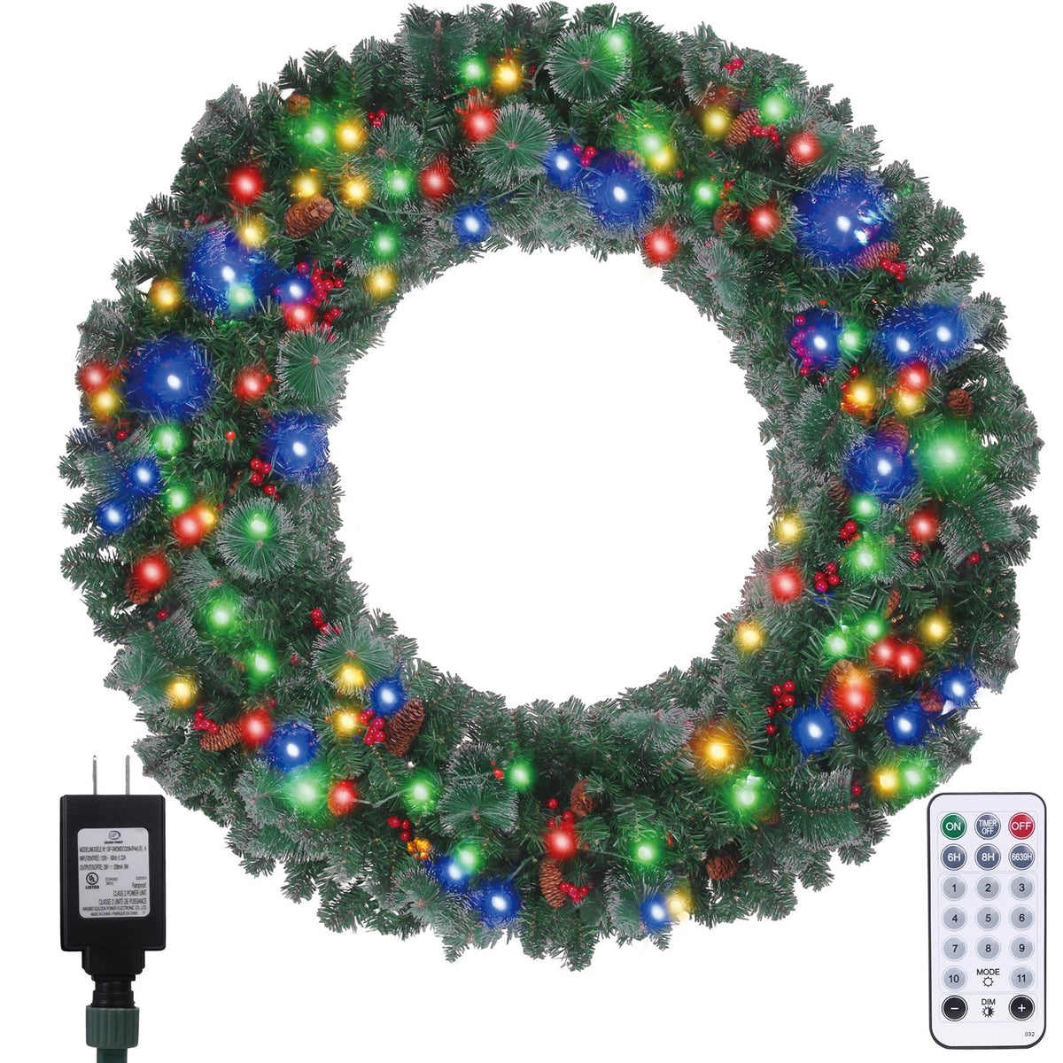 36" Prelit Christmas Wreath Snowy Artificial Wreath with 120 LED Lights Remote
