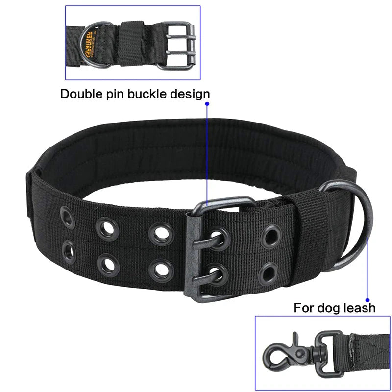 2''Wide Tactical Heavy Duty Nylon Large Dog Collar K9 Military With Metal Buckle