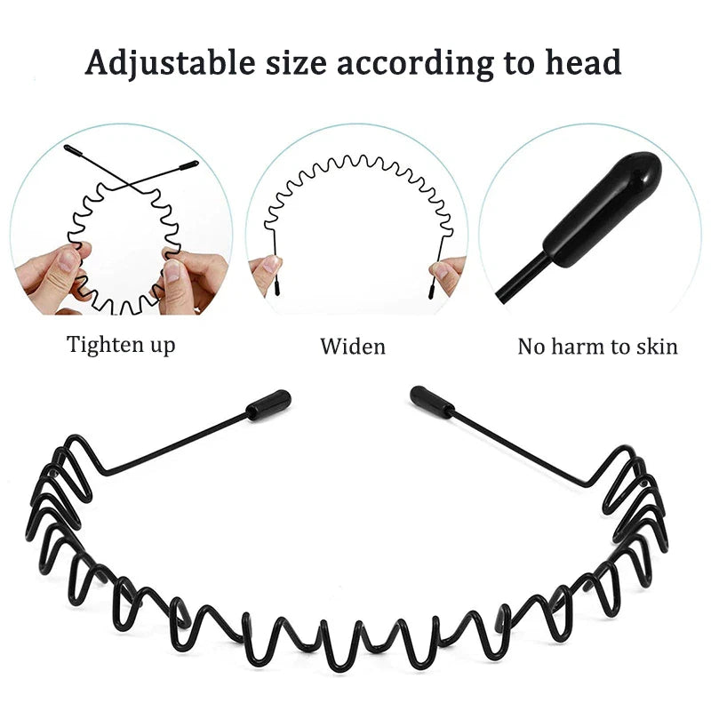 6Pcs Metal Hair Headband Wave Style Hoop Band Comb Sports Hairband Men Women