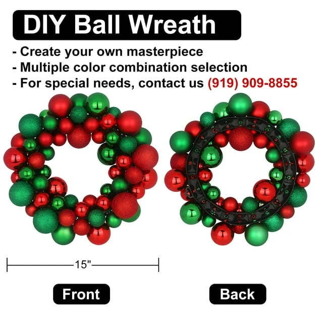 14" Christmas Ball Wreath Decoration for Xmas Door Window Wall Party Decoration