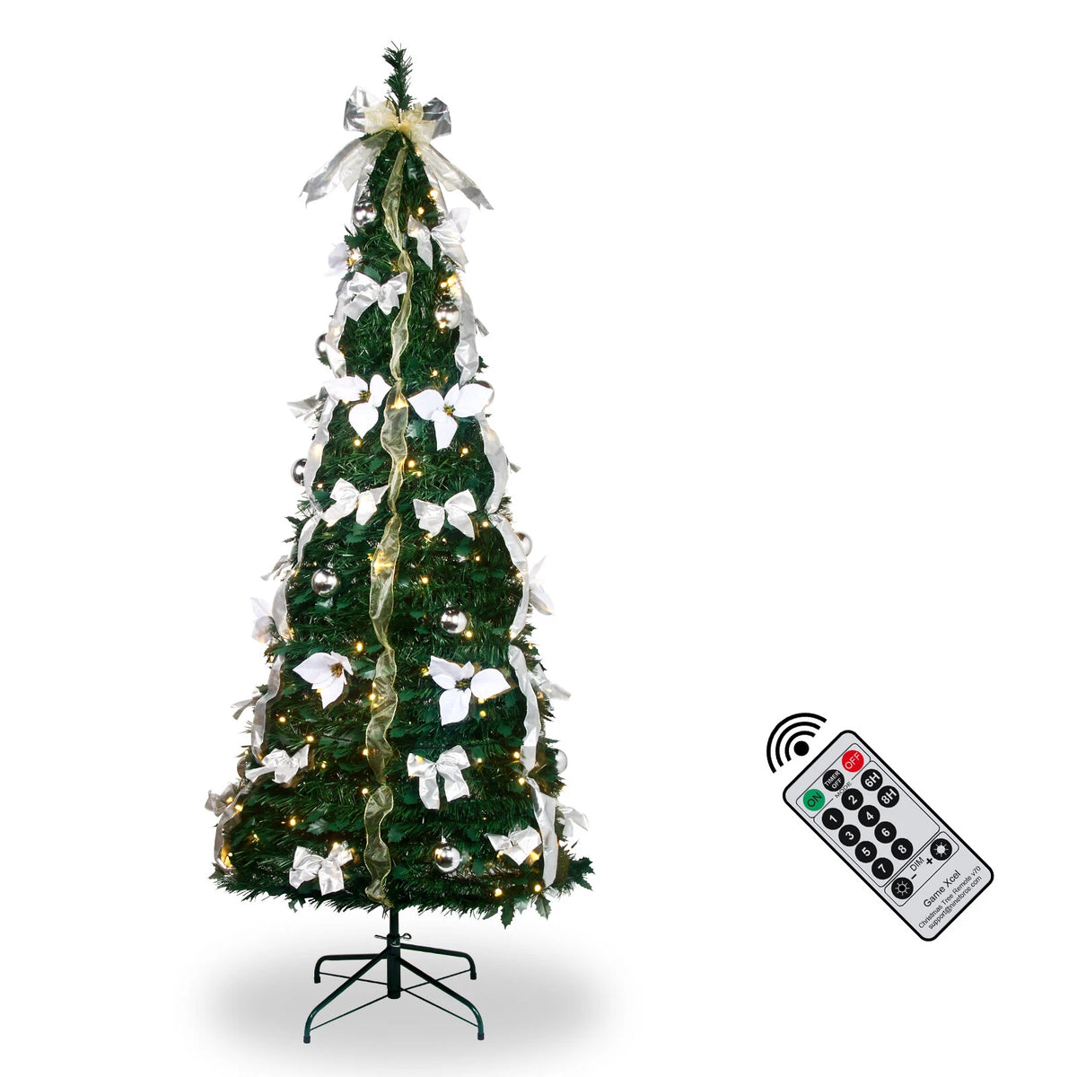 6.5 Ft Pre-lit Pull Up Christmas Tree with Remote & LED Lights For Party Decor