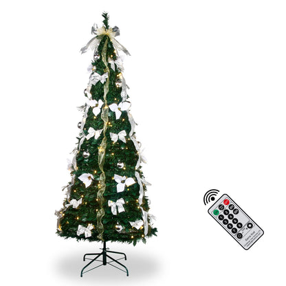 6.5 Ft Pre-lit Pull Up Christmas Tree with Remote & LED Lights For Party Decor