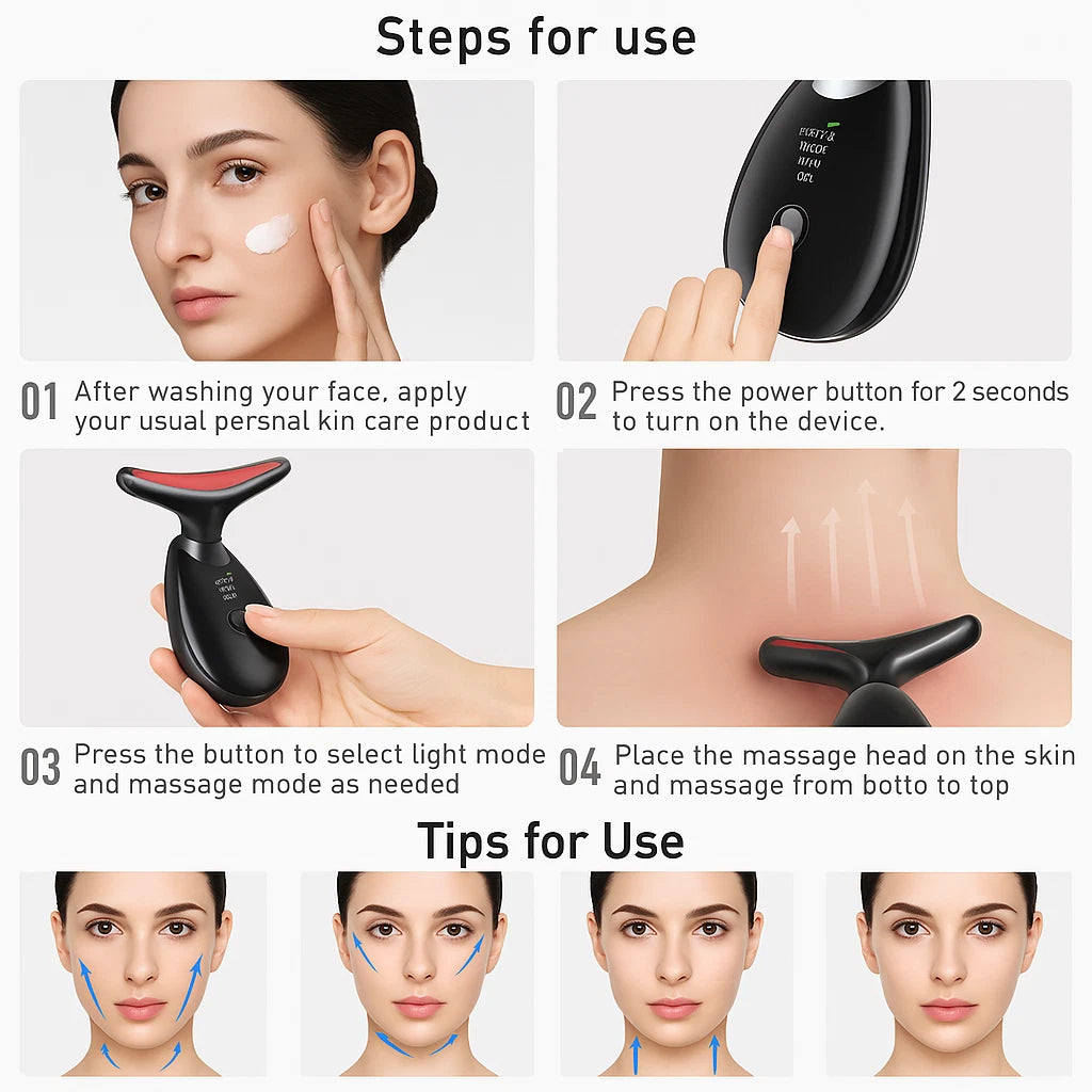 Neck Face Lifting Massager Skin Tighten Device LED Anti Wrinkle Double Chin