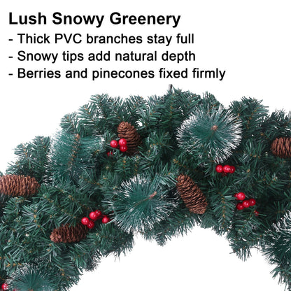 36" Prelit Christmas Wreath Snowy Artificial Wreath with 120 LED Lights Remote