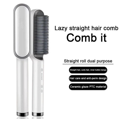 Hair Straightener Brush Straightening Curler Hot Comb Electric Adjustable Heat