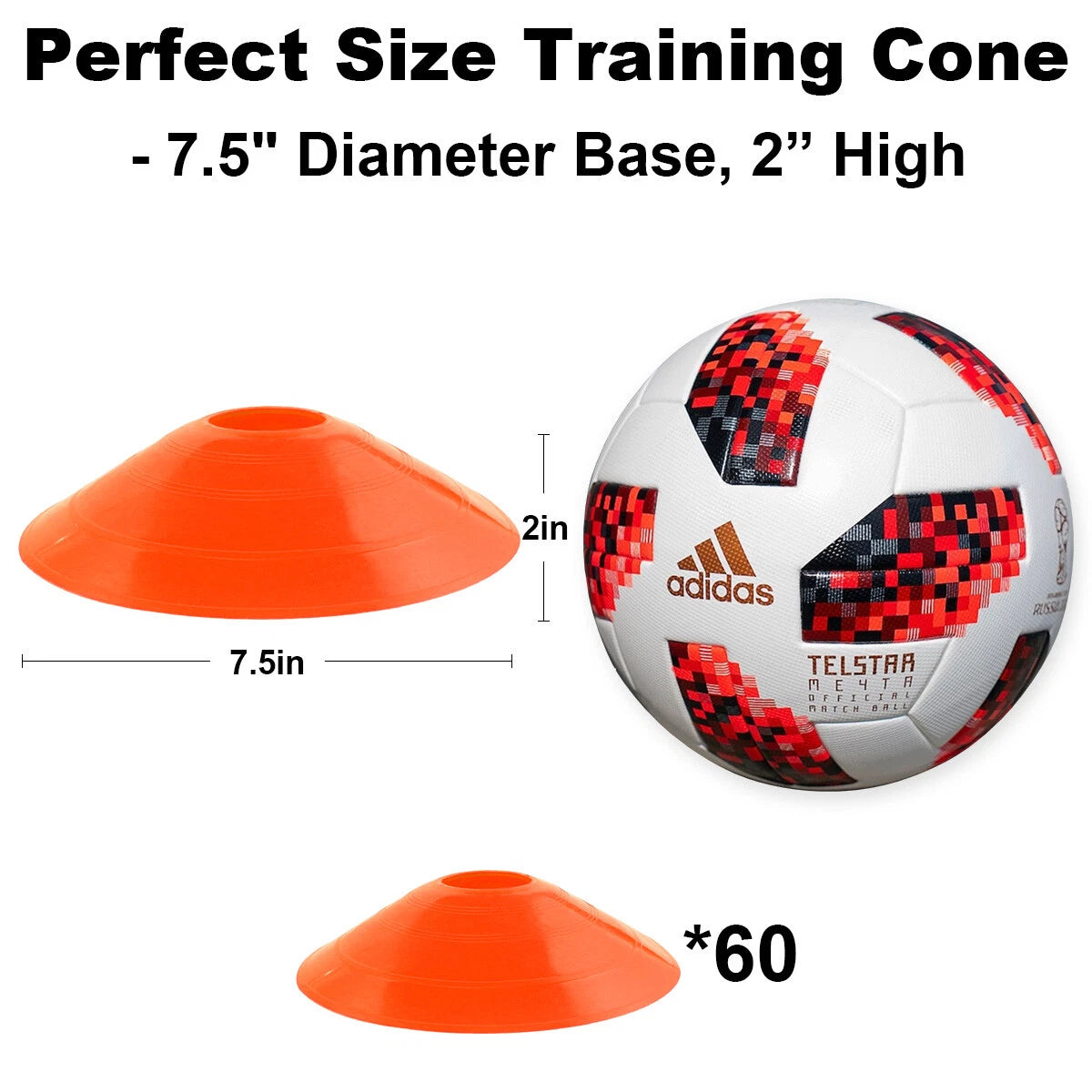 60Pcs Disc Soccer Cones Football Training Field Marking Cross Sports Aids Orange