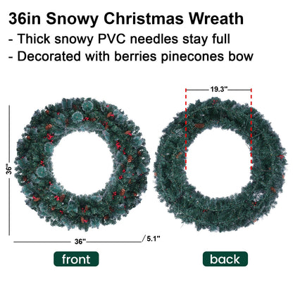 36" Prelit Christmas Wreath Snowy Artificial Wreath with 120 LED Lights Remote