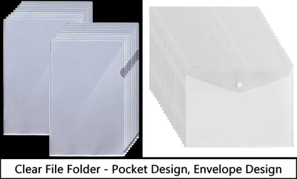 Clear File Folder Organizer L-Shaped Pocket Envelope Design Reusable