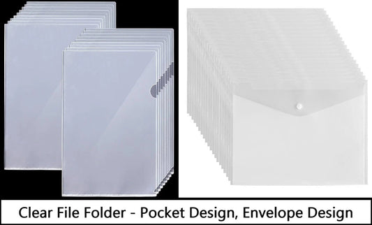 Clear File Folder Organizer L-Shaped Pocket Envelope Design Reusable
