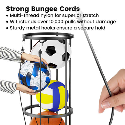 Garage Ball Storage Rack Sports Organizer Gym Holds 7 Balls with Elastic Cords