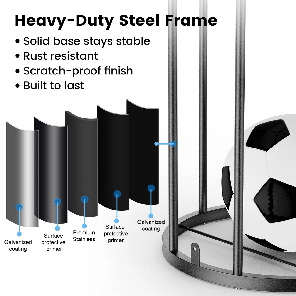 Garage Ball Storage Rack Sports Organizer Gym Holds 7 Balls with Elastic Cords