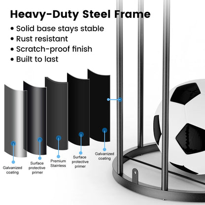Garage Ball Storage Rack Sports Organizer Gym Holds 7 Balls with Elastic Cords