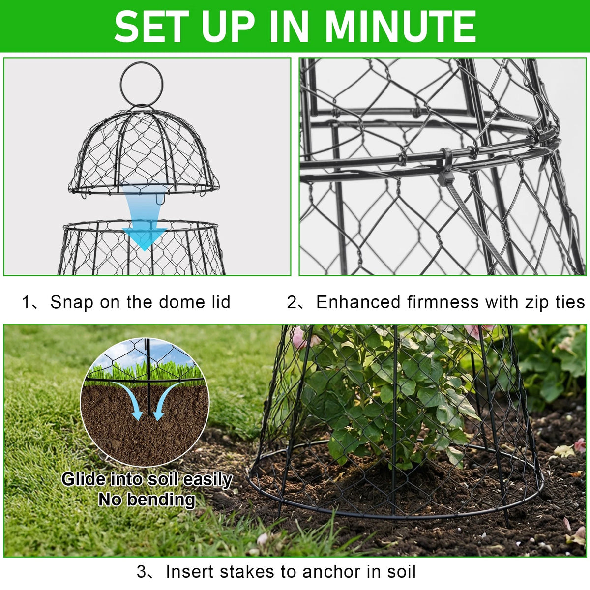 6 Pack Garden Cloches Rustproof Metal Chicken Wire Plant Protectors For Plants